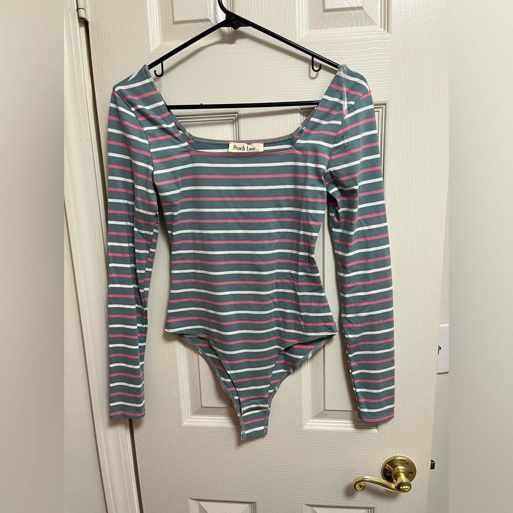 BohoBlu Peach Love California Striped Bodysuit